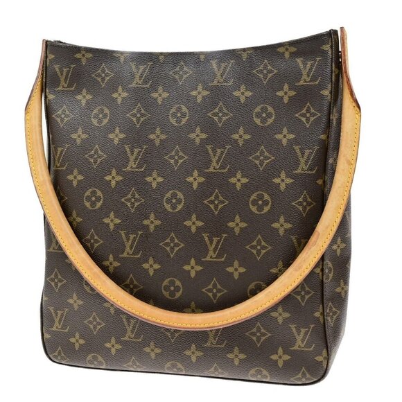 LOUIS VUITTON Logo Looping GM Shoulder Bag Monogram Leather Brown - Picture 1 of 16